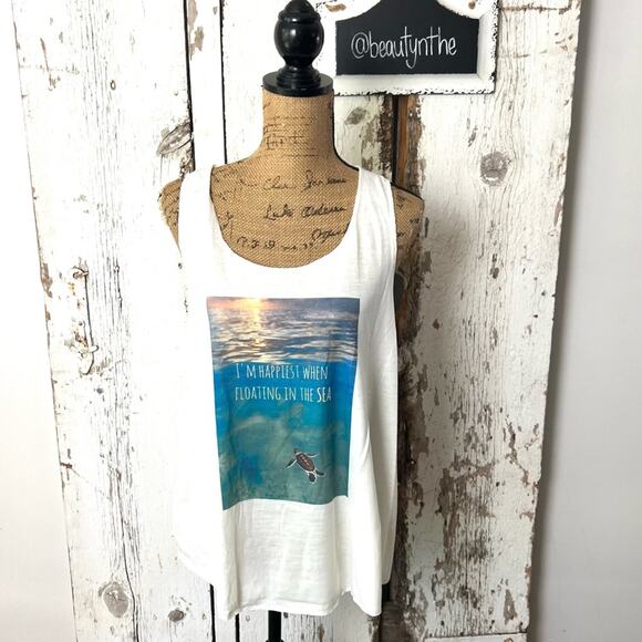 I’m Happiest When Floating in the Sea Turtle Tanktop NEW ocean vacation - Picture 1 of 4